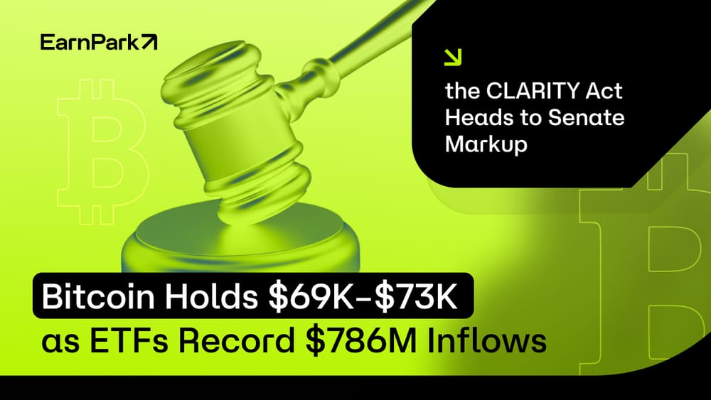 Bitcoin Holds $69K–$73K as ETFs Record $786M Inflows and the CLARITY Act Heads to Senate Markup
